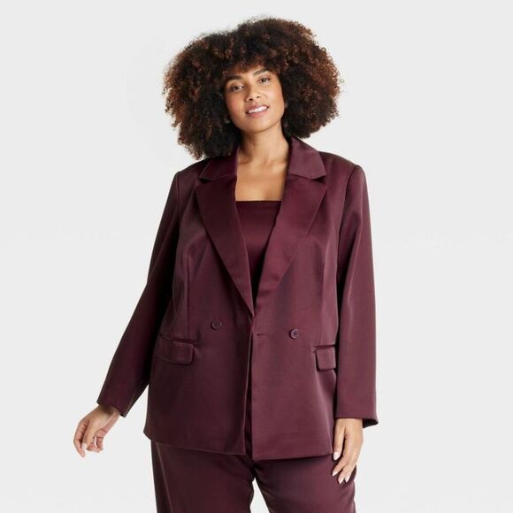 Open Box - A New Day - Women's Structured Satin Blazer - A New Burgundy - Picture 1 of 3